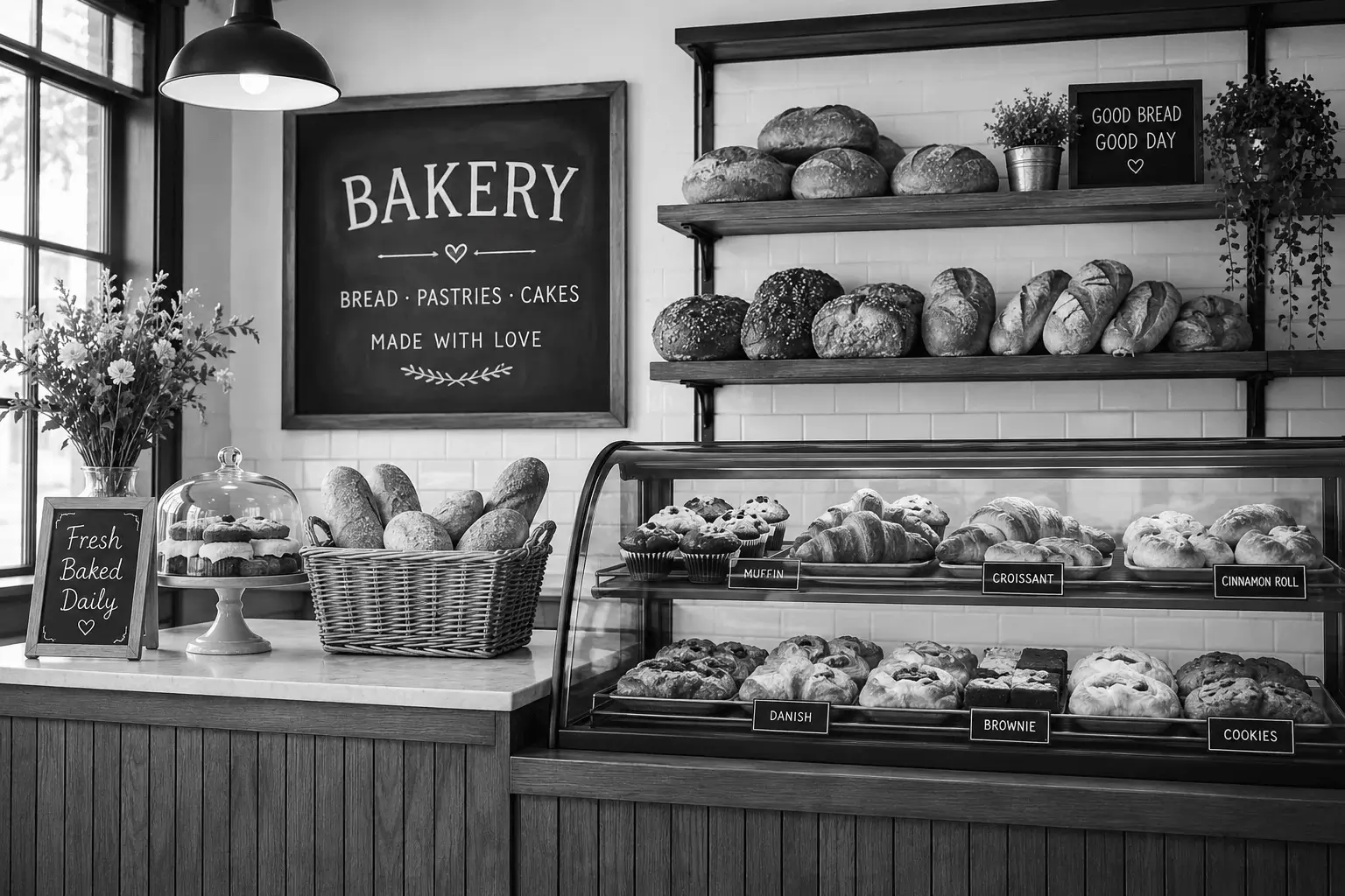 Bakery customer checking a loyalty pass on their phone at the counter
