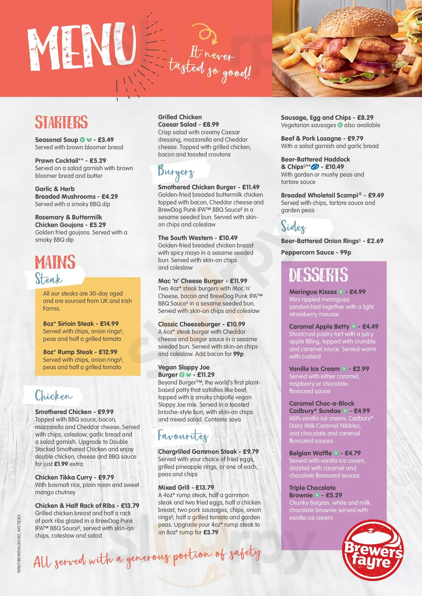 Brewer Fayre menu showing how chain restaurants use design and layout to highlight high-margin items