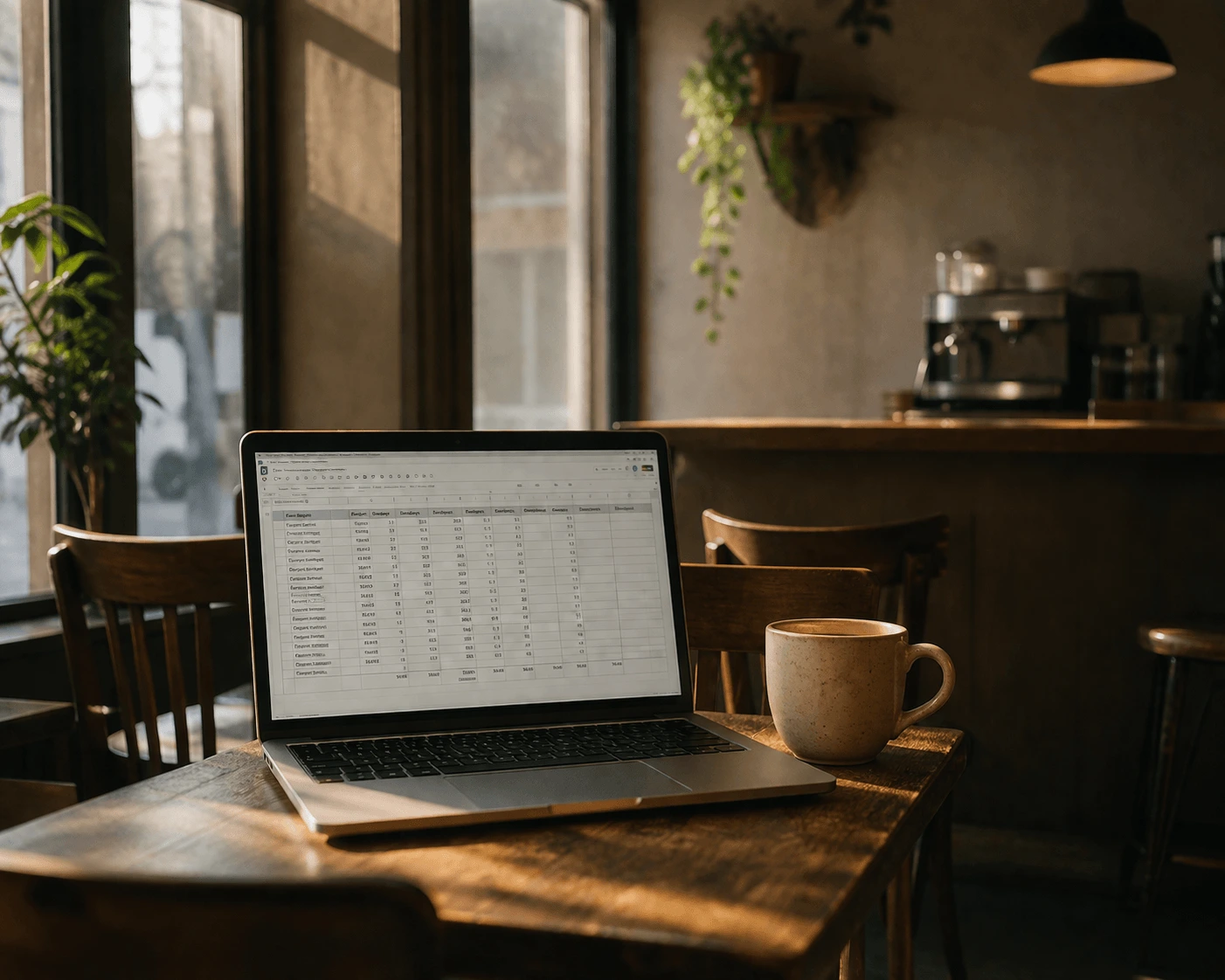 Independent café owner reviewing financial reports
